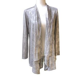 Calvin Klein Draped Open Front Cardigan Soft Metallic Silver Women’s Small NWT